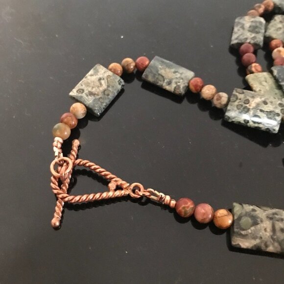 Copper Phoenix Eagle Dog Tag Mookite Jasper Necklace Long Gemstone - Picture 7 of 10